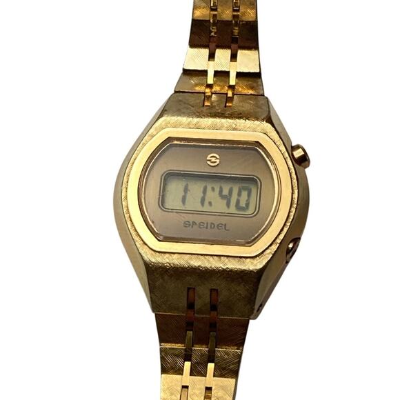 VTG Speidel Digital Womens Mens Watch 26mm Gold Tone New Battery Wrist 6-6.25 WR - Picture 1 of 8